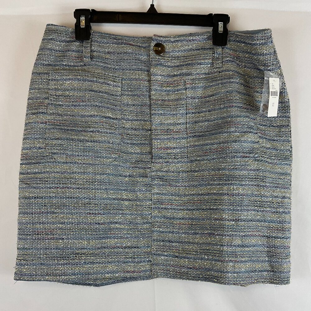 Maeve Anthropologie Skirt XL Meta Green Silver Blue Purple Tweed Stripe Lined